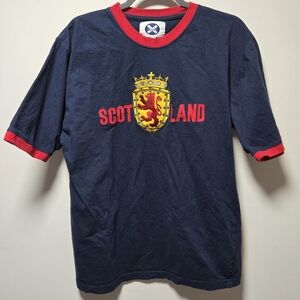 Scotland Embroidered Patch Ringer Tee Size XXL Navy Red Travel Vacation Tourism
